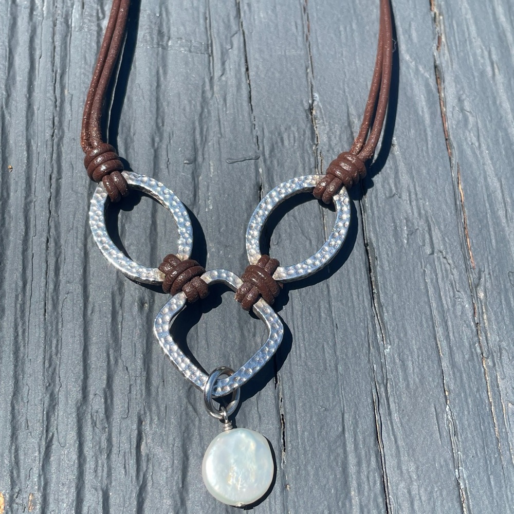 Silpada Leather and fresh water pearl necklace.